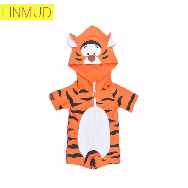 2016 м ҳ  ĵ  ȭ ȣ    ҳ ġ /2016 fashion baby boys Swimwear Short-sleeved Hooded bathing suit cartoon tiger pattern